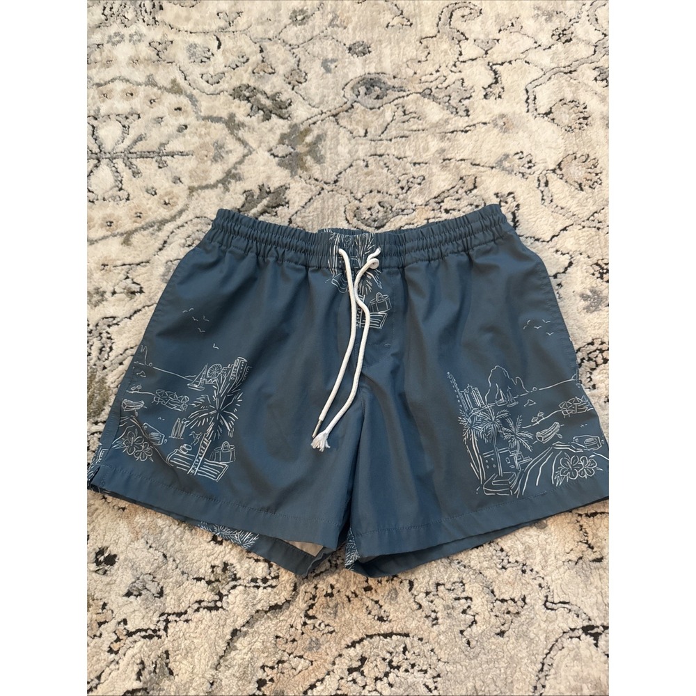 Club Monaco Swim Trunks Mens X Small Minimalist Polyester Mesh Lined Blue Print